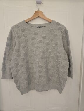Lord & Taylor Light Gray Crewneck Sweater with Textured Dots Cotton